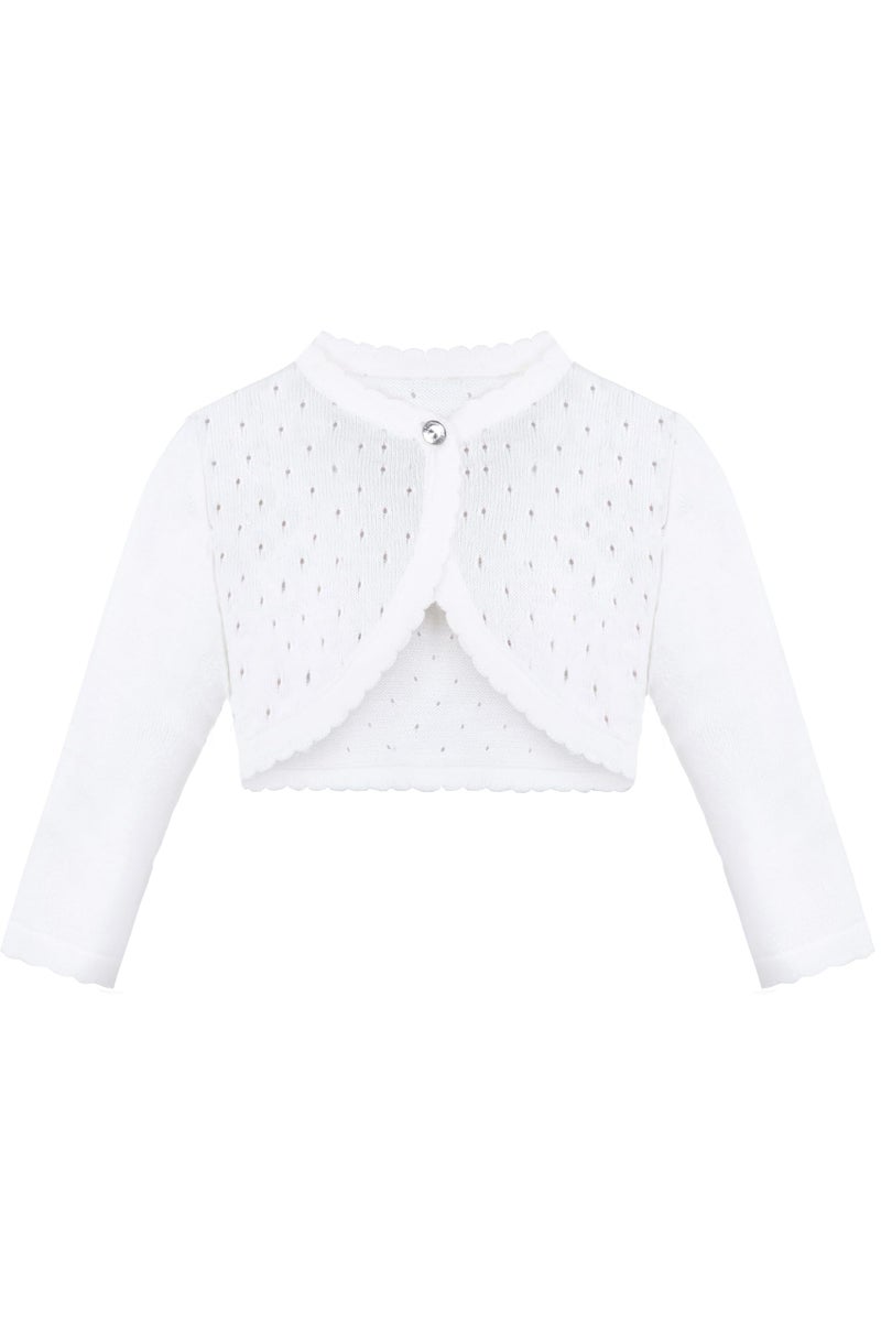 Lilax Little Girls' Knit Long Sleeve One Button Closure Bolero Shrug 4T White - Image 2